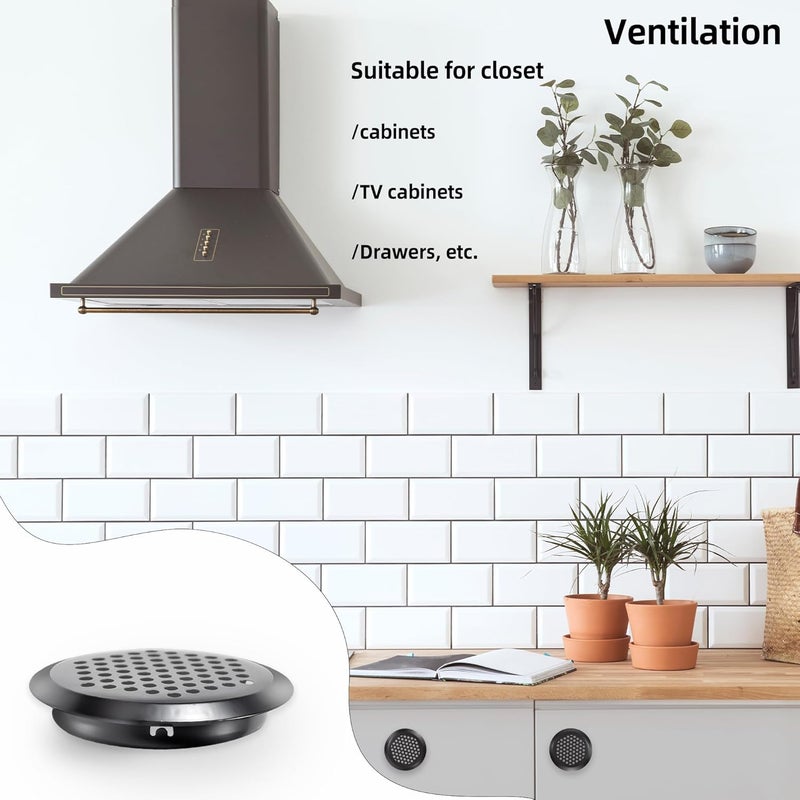 YEUIKERR 50 Pcs Round Soffit Vents 2 inch/53 mm Circular Air Vents Stainless Steel Circular Soffit Vents Mesh Hole Louver for Wardrobe Cabinet Shoe Cabinets Kitchen (Black) - Image 5
